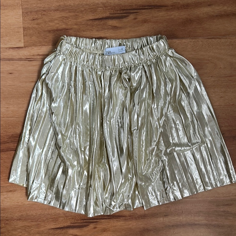 Zara Shiny Gold Pleated Mini Skirt